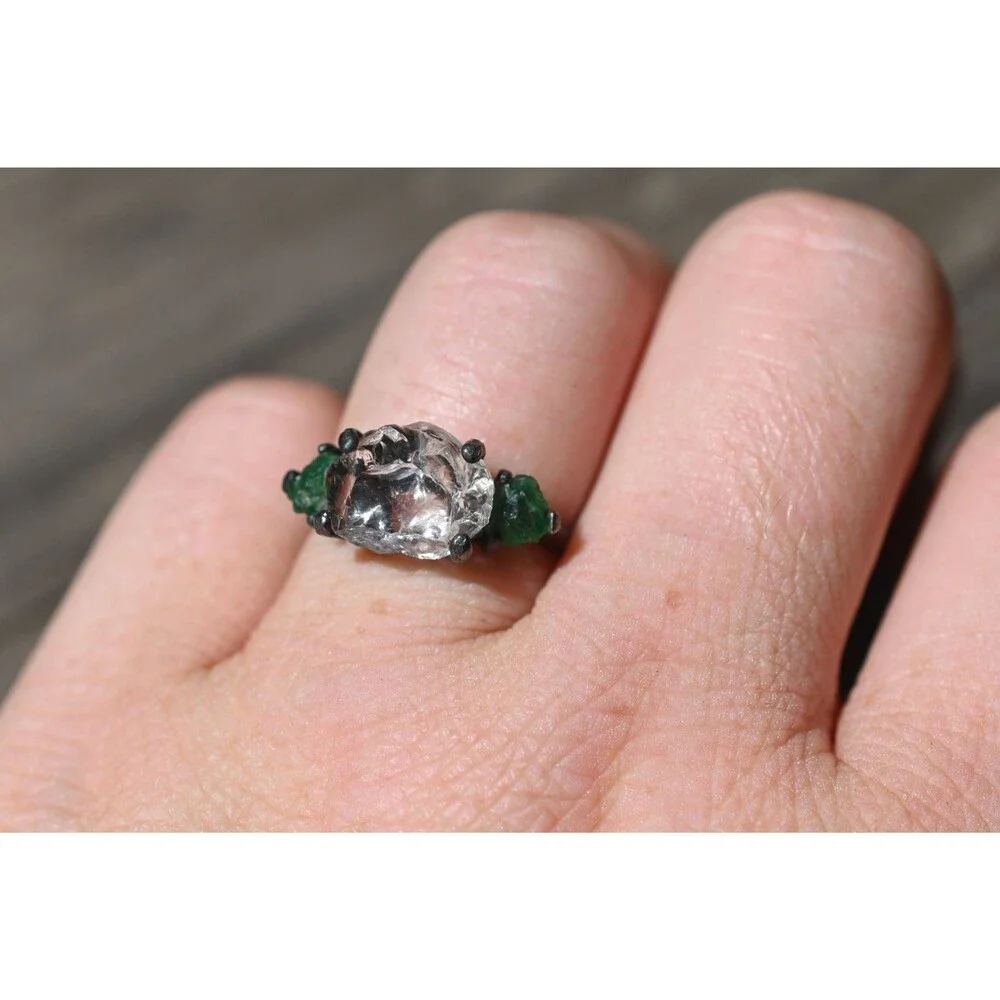 Engagement ring Emerald s, Natural Real and Raw, size 3 4 5 6 7 8 9 10 11 12